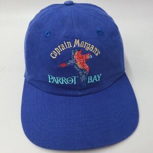 Vintage Captain Morgan Hat Strapback Blue Parrot Bay Rum Adjustable Cotton Men